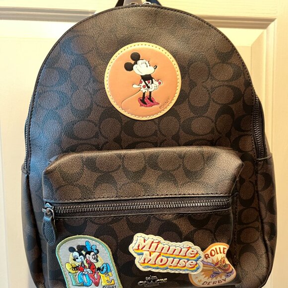 COACH DISNEY Mickey Minnie Mouse Leather Backpack Disney Large - Picture 1 of 6